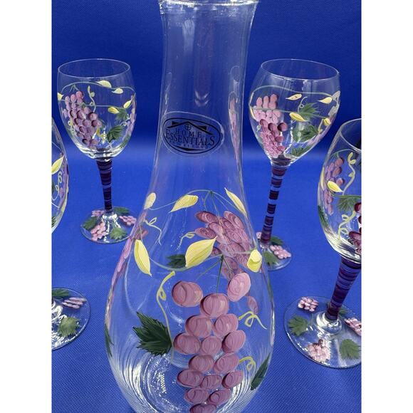 Hand Painted Wine Decanter & Wine Glass Set by Home Essentials & Beyond Grape - Picture 9 of 16